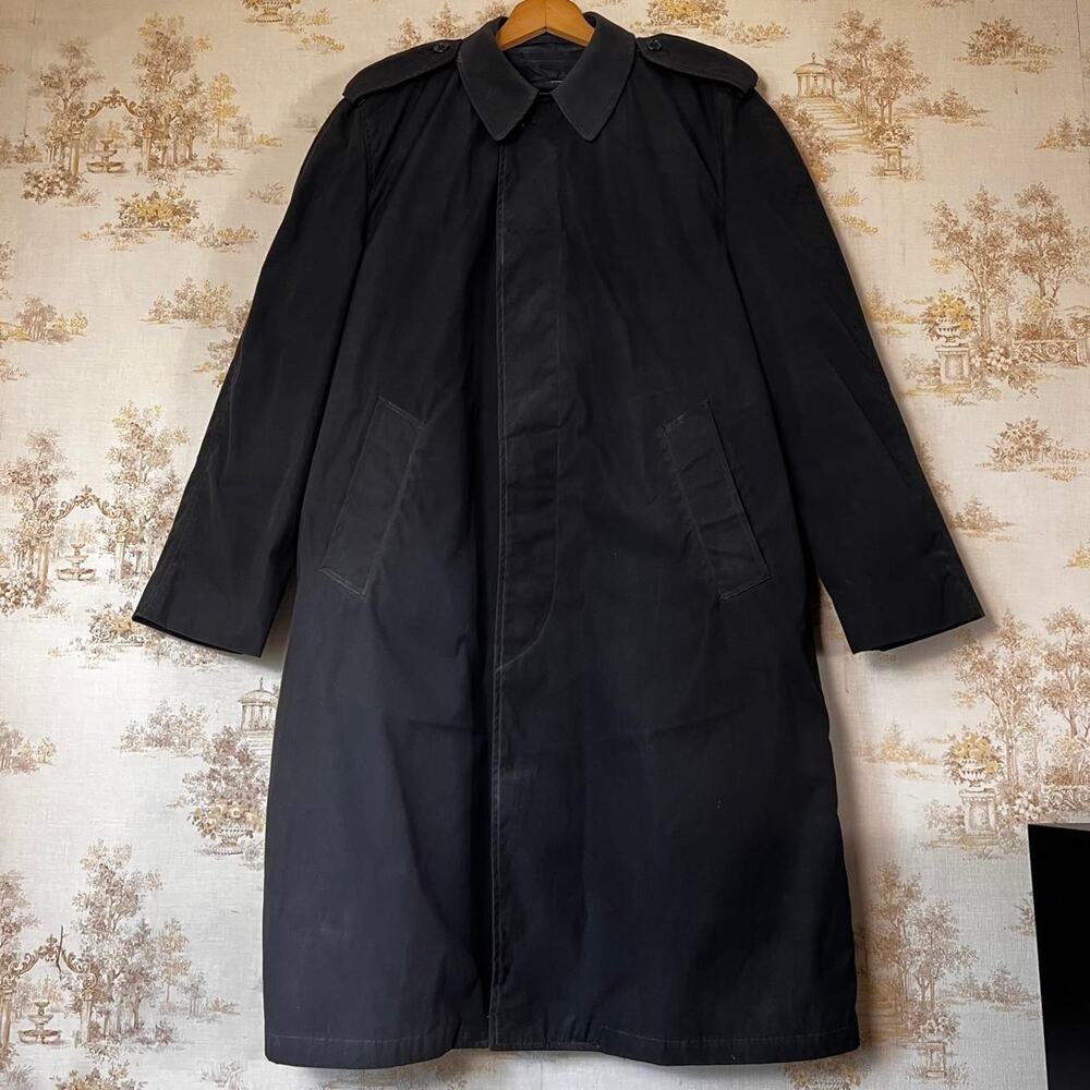 Vintage 80s US Military Trench Coat | Black All-Weather Overcoat/Liner | 38R